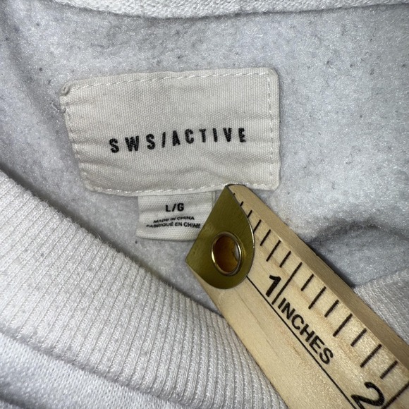 SWS/ACTIVE Sweatshirt Womens Large White Fleece Pullover Stripe Crewneck - Picture 3 of 6